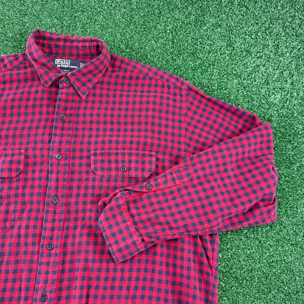 Polo Ralph Lauren G.I. Shirt Men's Long Sleeve Button Size XL Red Blue Plaid
